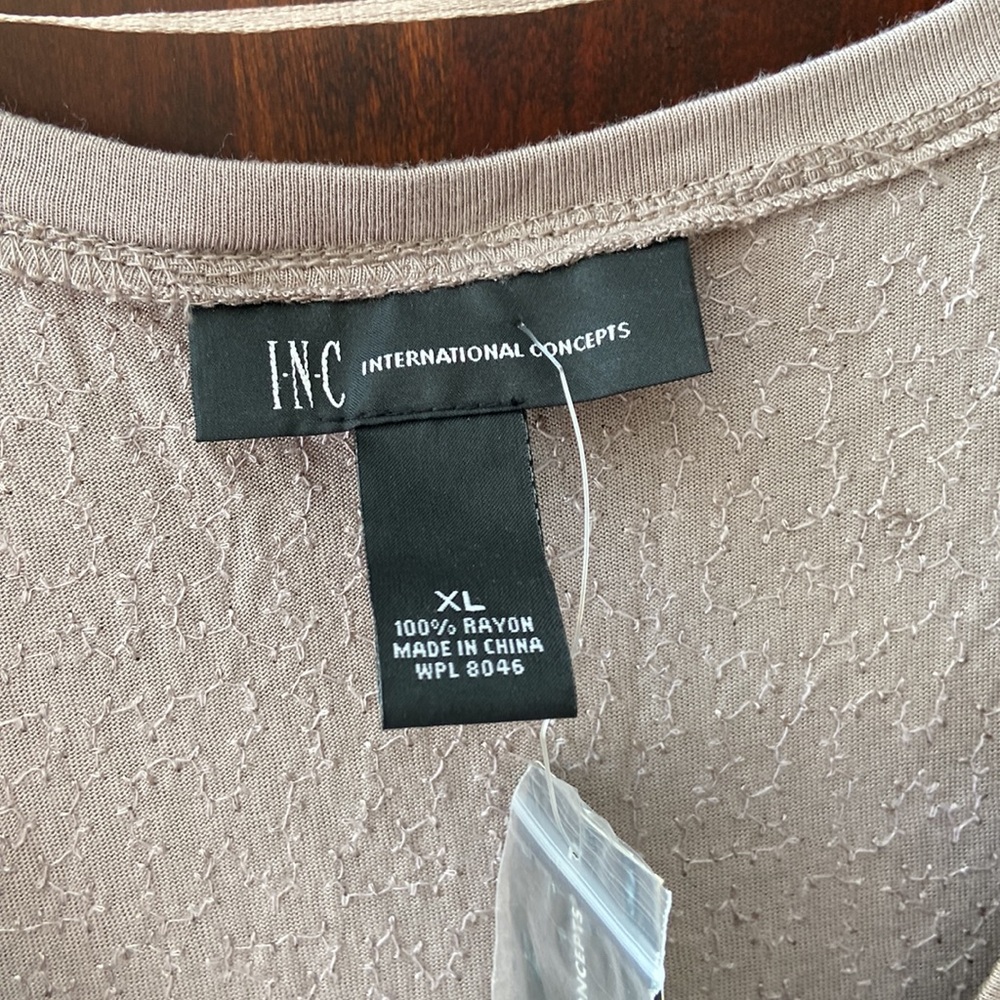 INC Taupe V-neck T-shirt with Silver Sequins - Picture 2 of 9